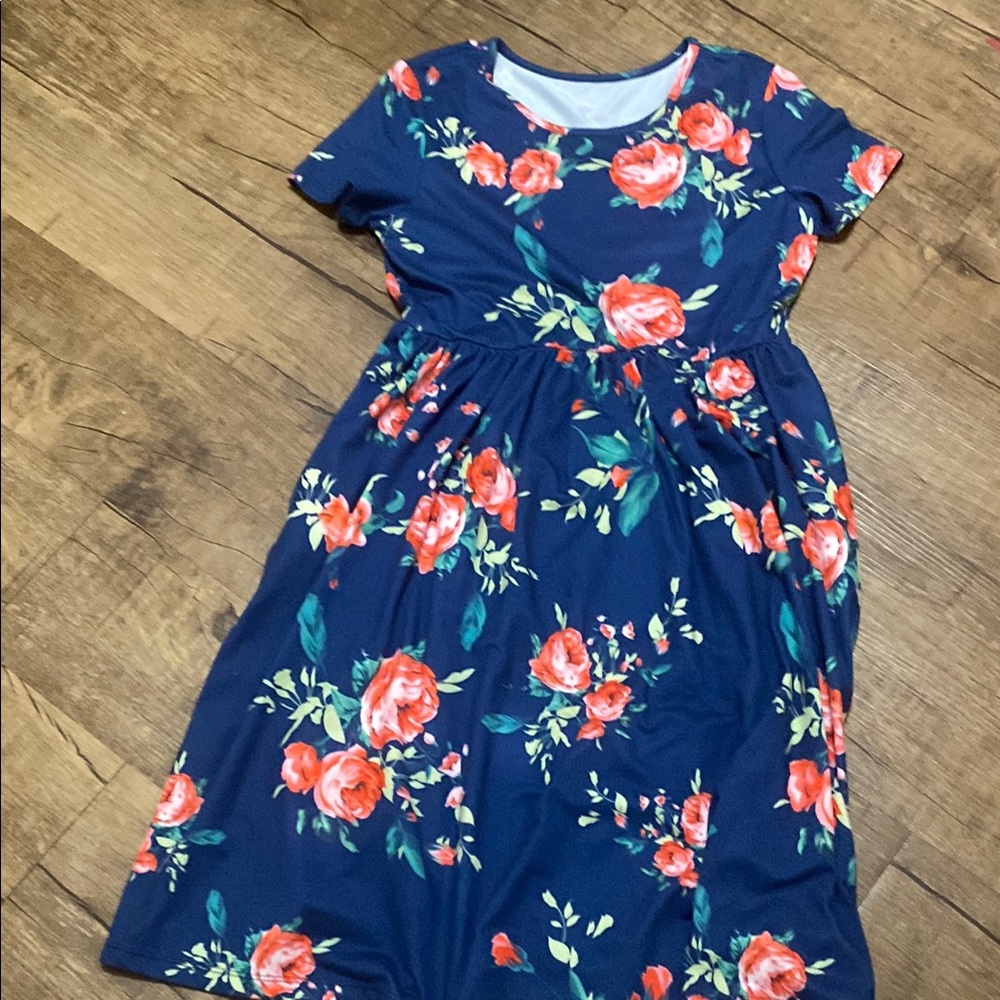 Floral Kids Dress in Blue and Red